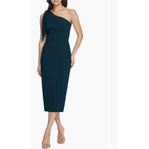 DRESS THE POPULATION Tiffany One-Shoulder Midi Dress Pine Green Size S $148